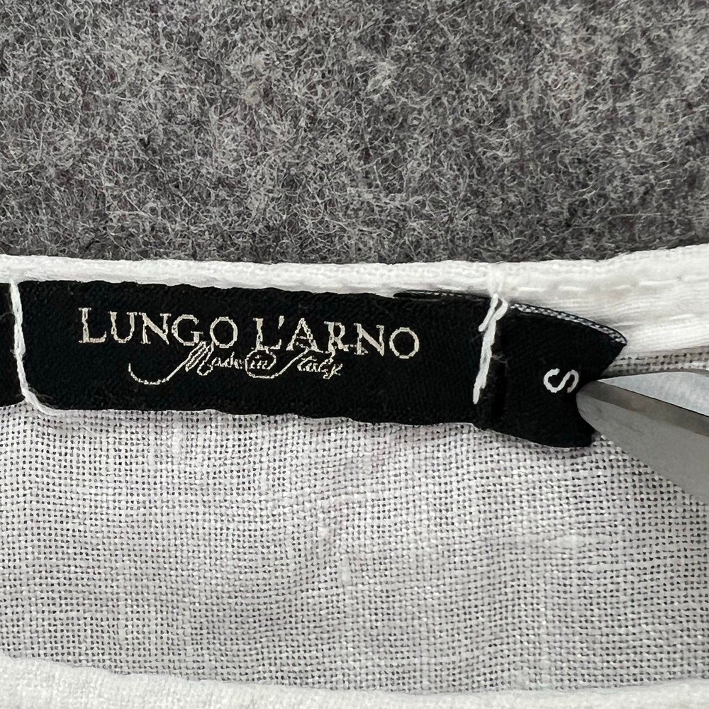 Lungo L'Arno Top Womens S White Linen Blouse Lace Crochet Cottage Beach Italy - Picture 9 of 12